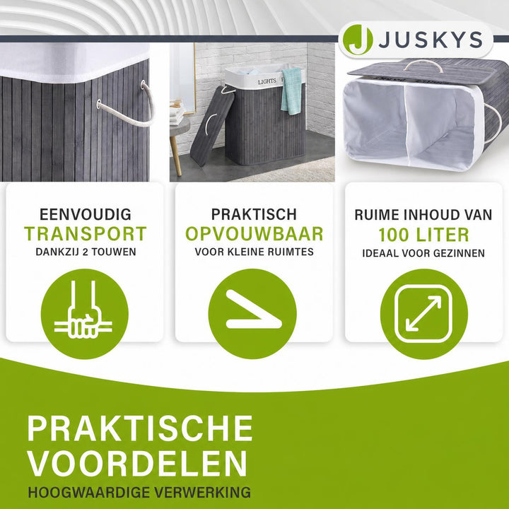 Bamboe wasmand Curly – 72 liter, met deksel en waszak