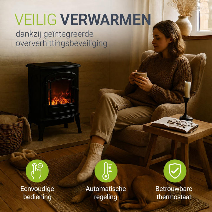 Elektrische haard 2000 W – vlameffect, 2 verwarmingsstanden