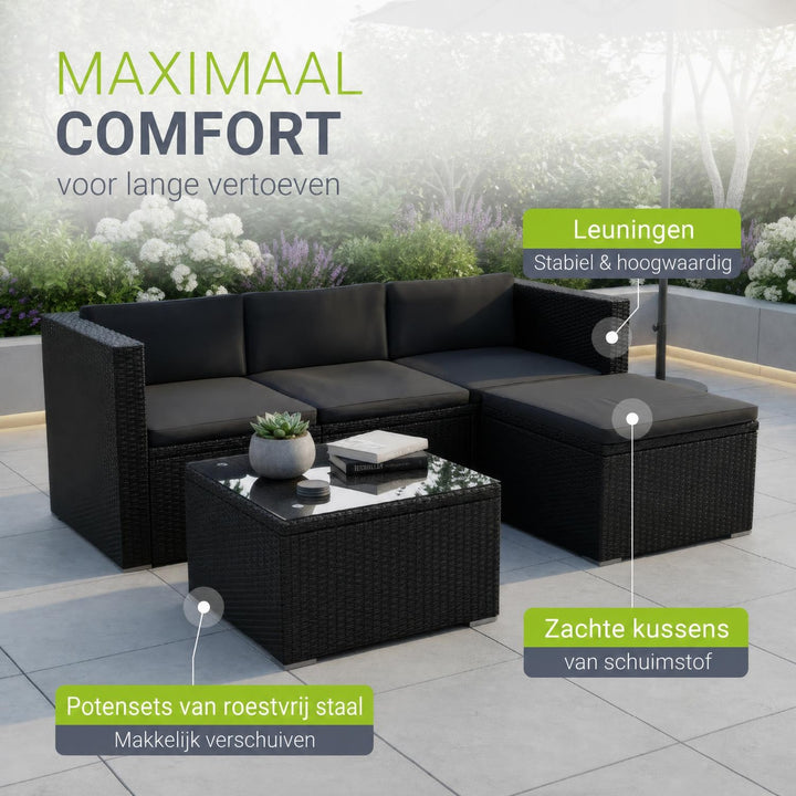 Wicker loungeset Punta Cana – 3 personen, bank met glazen tafel