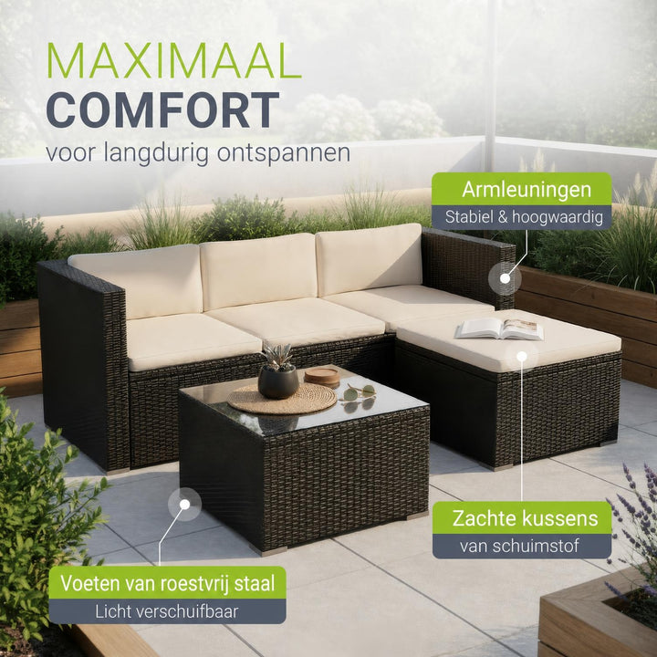 Wicker loungeset Punta Cana – 3 personen, bank met glazen tafel
