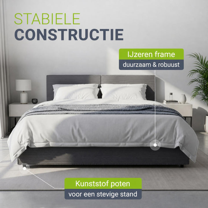 Gestoffeerd bed Salerno 180x200 cm – ribstof, beige