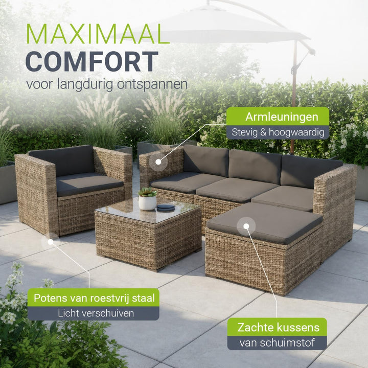 Wicker loungeset Punta Cana – 3 personen, bank met glazen tafel