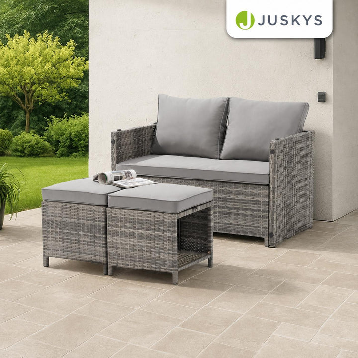 Wicker tuinset Jamaika 2-in-1 – voor 2 tot 4 personen, grijs