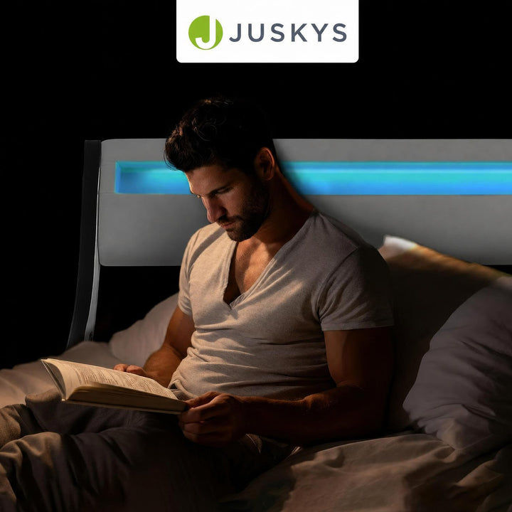 Gestoffeerd bed Valencia 140x200 cm – kunstleer met LED