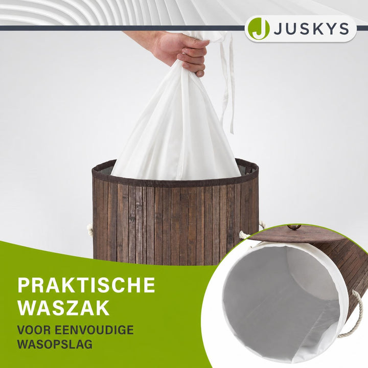 Bamboe wasmand Curly-Round – rond, 55 liter, met deksel