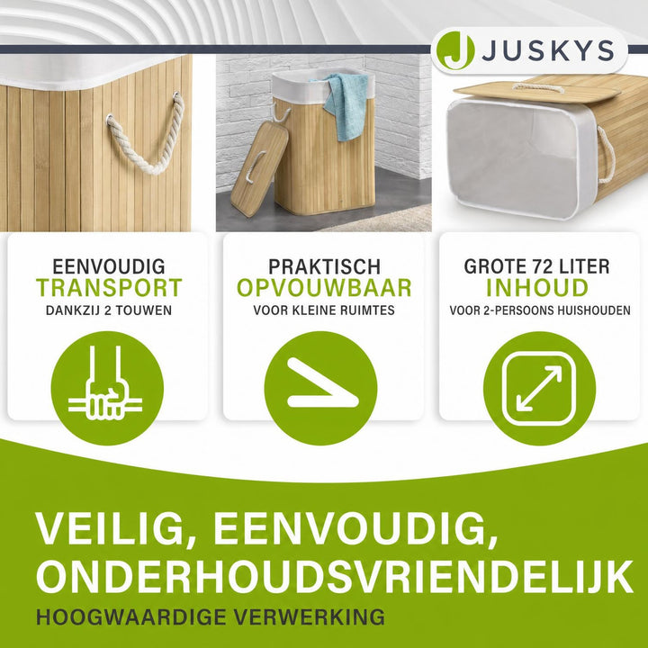 Bamboe wasmand Curly – 72 liter, met deksel en waszak