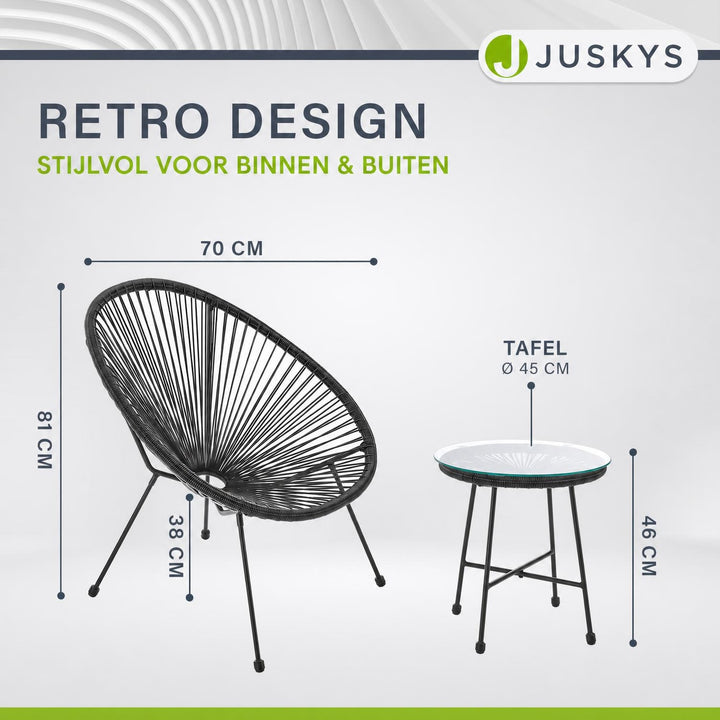 Balkonset Ostana – 3-delig, tafel en 2 loungestoelen