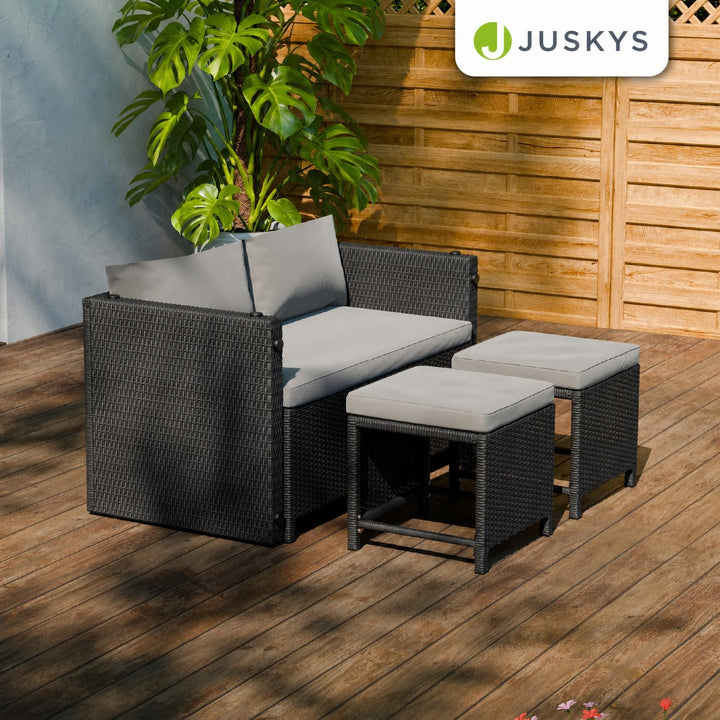 Wicker tuinset Jamaika 2-in-1 – voor 2 tot 4 personen, grijs