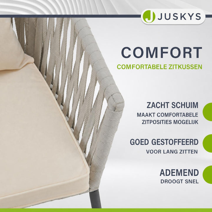 Rope tuinstoelen – set van 2, gevlochten touw met dikke kussens