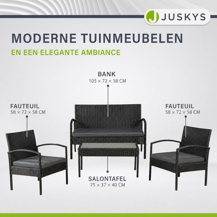 Wicker tuinset Trinidad – 4 personen, bank, 2 fauteuils en tafel
