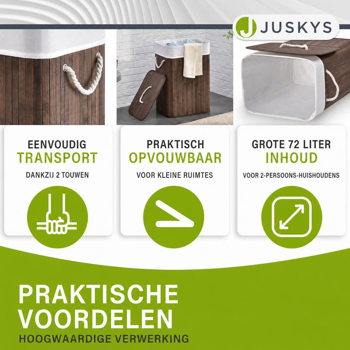 Bamboe wasmand Curly – 72 liter, met deksel en waszak