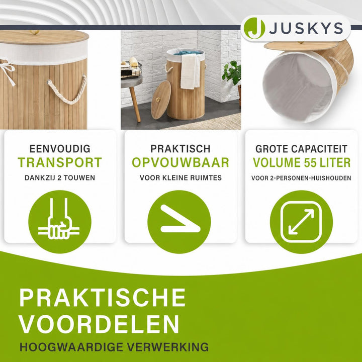 Bamboe wasmand Curly-Round – rond, 55 liter, met deksel