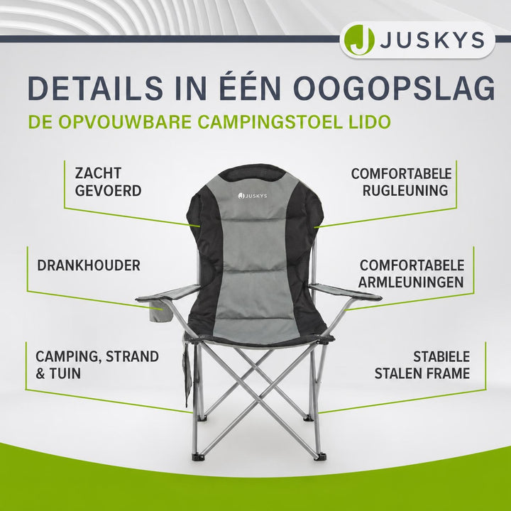Campingstoel Lido – opvouwbaar, met bekerhouder en draagtas