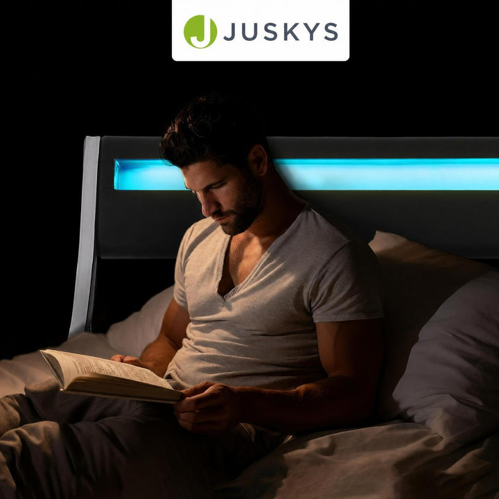 Gestoffeerd bed Valencia 140x200 cm – kunstleer met LED