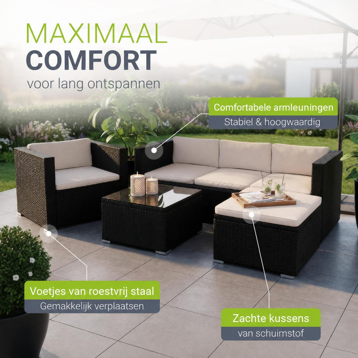 Wicker loungeset Punta Cana – 3 personen, bank met glazen tafel