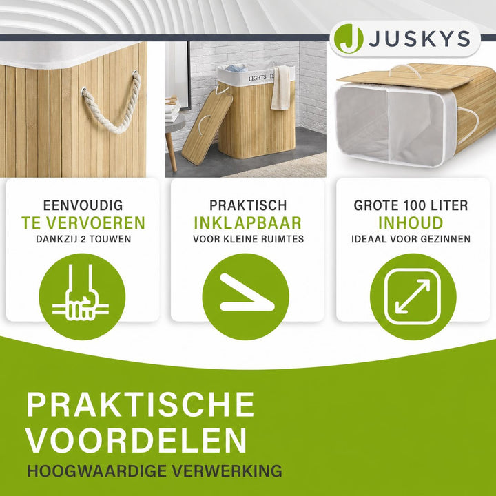 Bamboe wasmand Curly – 72 liter, met deksel en waszak