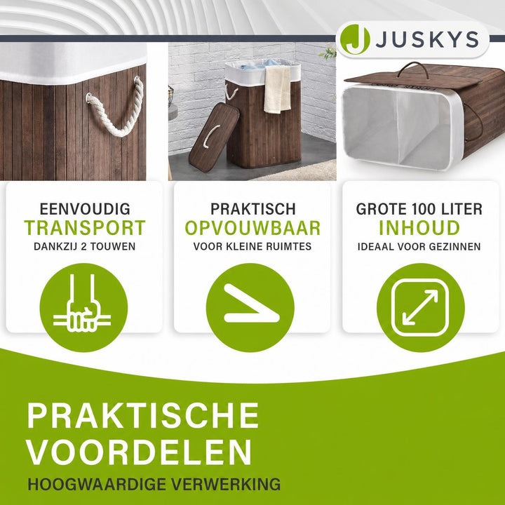 Bamboe wasmand Curly – 72 liter, met deksel en waszak