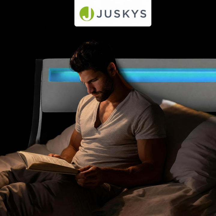 Gestoffeerd bed Valencia 140x200 cm – kunstleer met LED