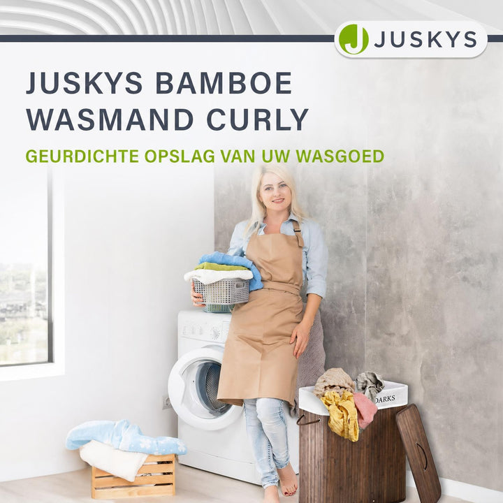 Bamboe wasmand Curly – 72 liter, met deksel en waszak