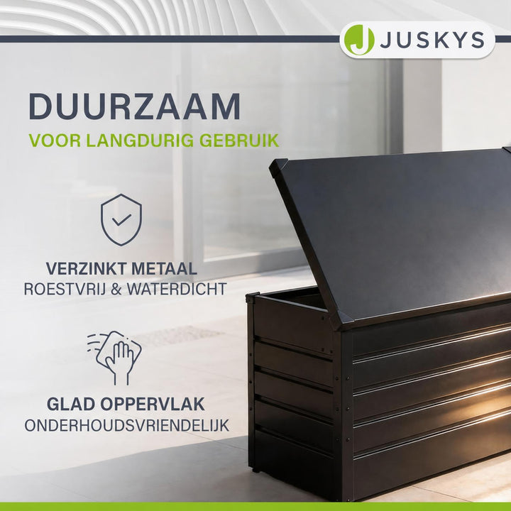 Metalen kussenbox Limani – 380 liter, afsluitbaar en weerbestendig