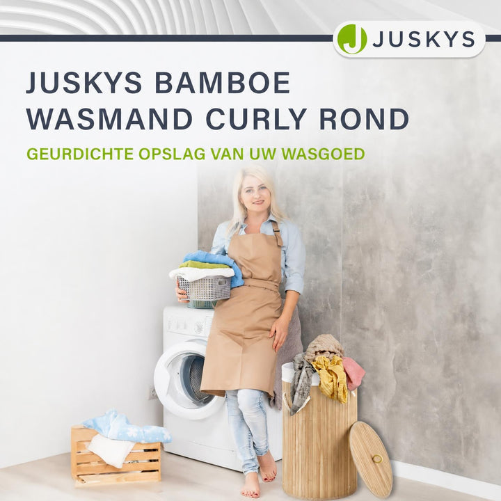 Bamboe wasmand Curly-Round – rond, 55 liter, met deksel