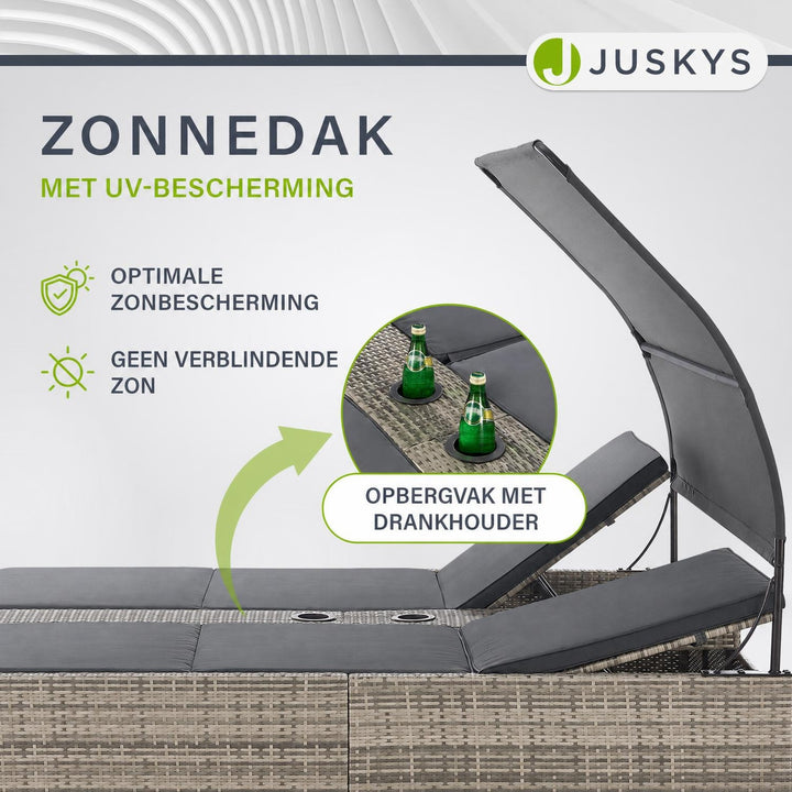 Dubbel ligbed Syros van wicker – 2 personen, met zonnedak