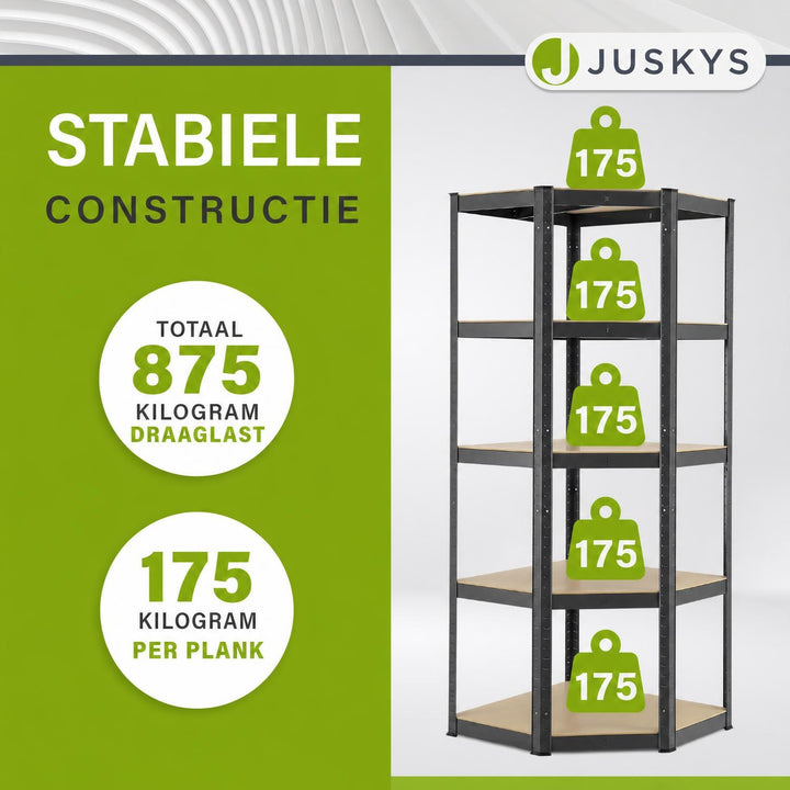 Metalen hoekstelling Corner Basic – 180x70x40 cm, 5 planken