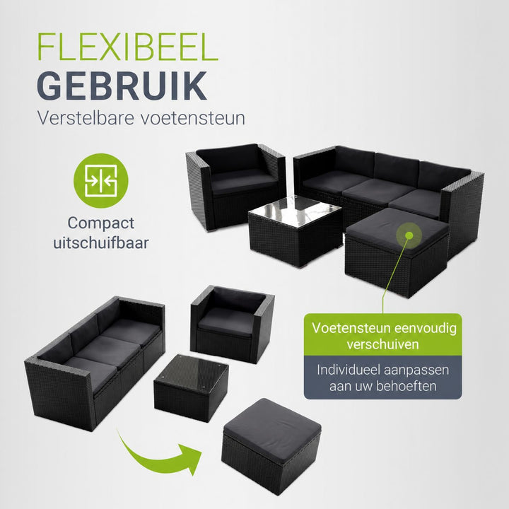 Wicker loungeset Punta Cana – 3 personen, bank met glazen tafel