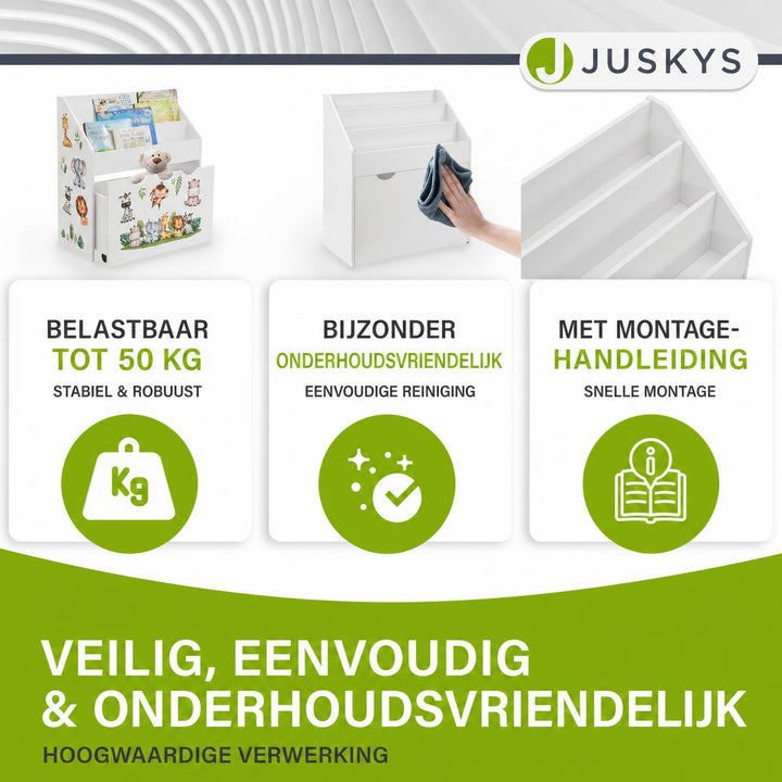 Kinderboekenkast – 3 vakken en uittrekbare speelgoedkist, hout