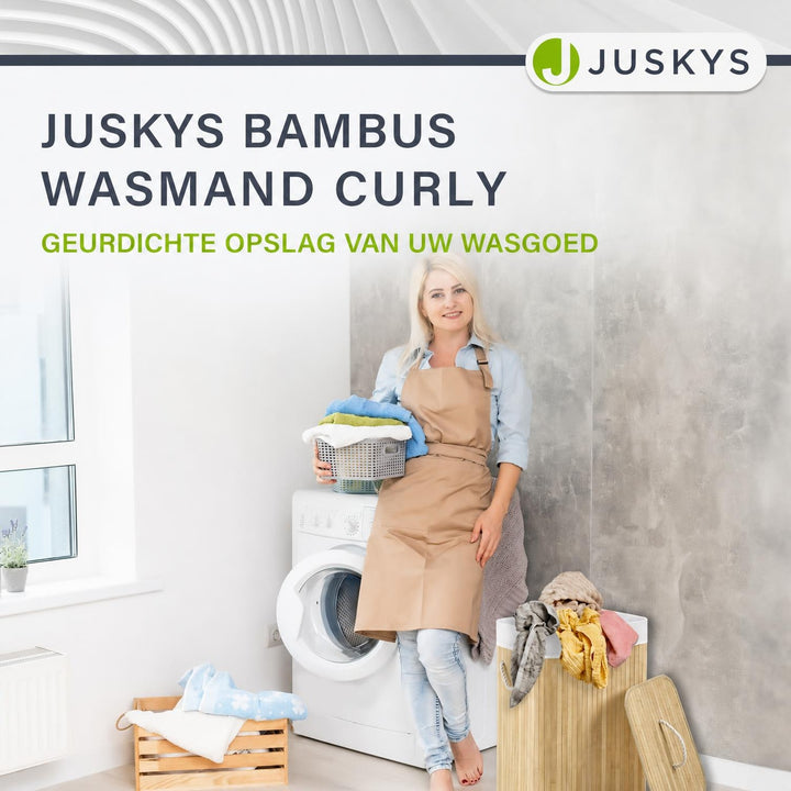 Bamboe wasmand Curly – 72 liter, met deksel en waszak