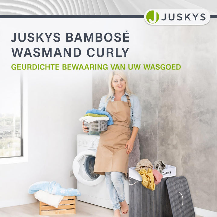 Bamboe wasmand Curly – 72 liter, met deksel en waszak