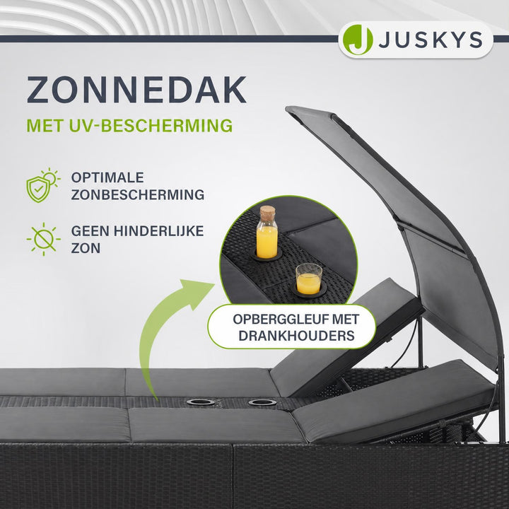 Dubbel ligbed Syros van wicker – 2 personen, met zonnedak