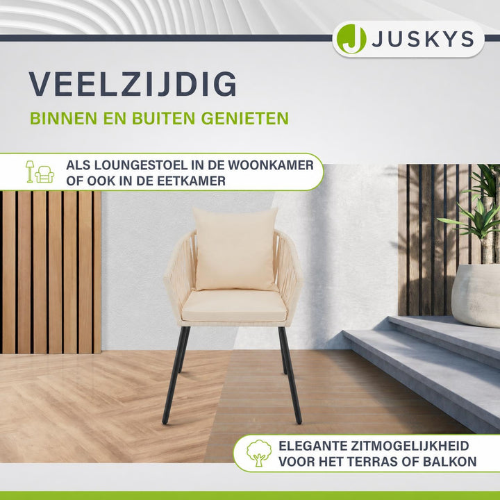 Rope tuinstoelen – set van 2, gevlochten touw met dikke kussens