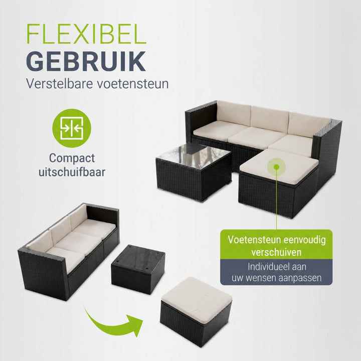 Wicker loungeset Punta Cana – 3 personen, bank met glazen tafel