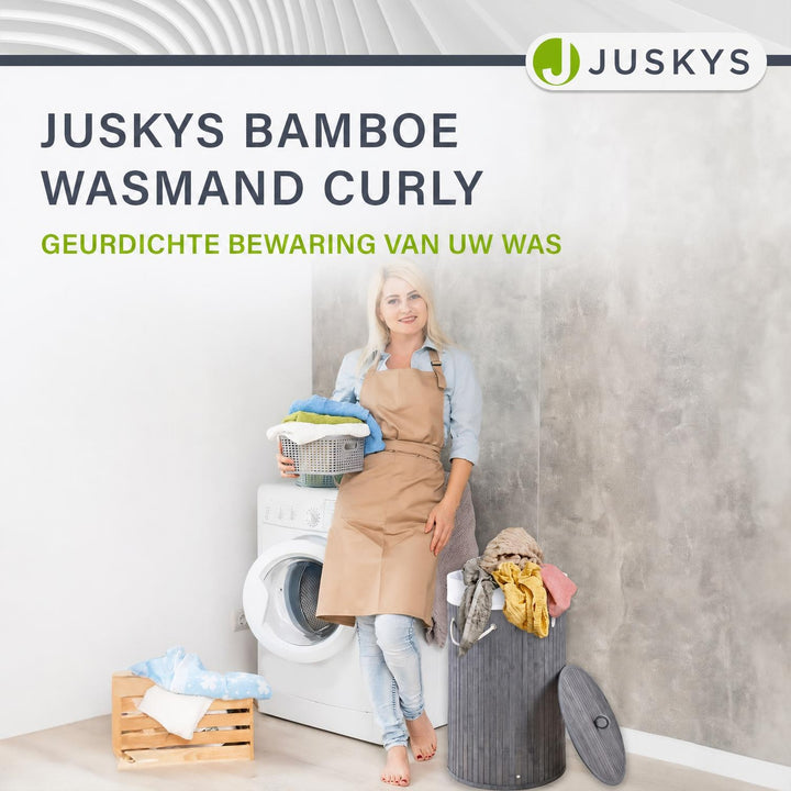 Bamboe wasmand Curly-Round – rond, 55 liter, met deksel
