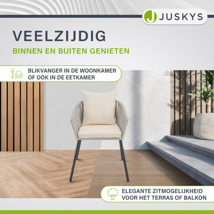Rope tuinstoelen – set van 2, gevlochten touw met dikke kussens