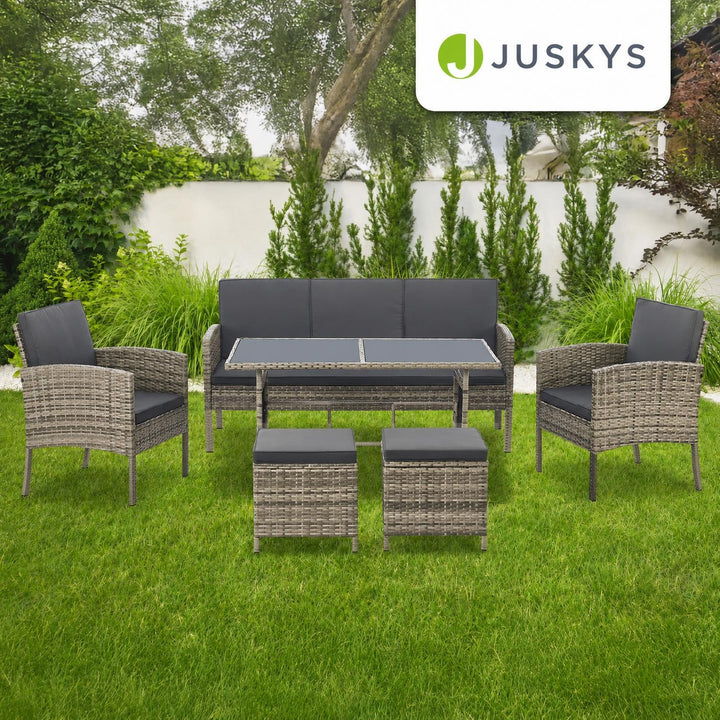 Wicker tuinset Turin – 6-delig voor 7 personen, incl. kussens