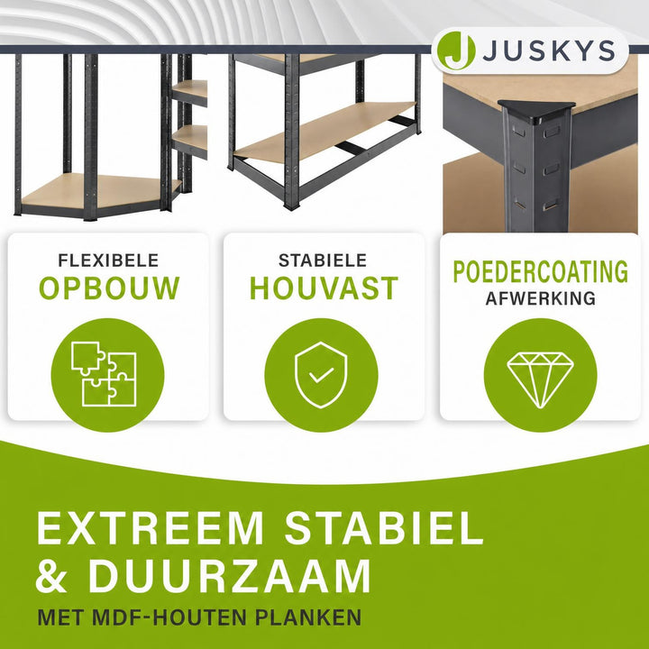 Metalen stellingkast set van 3 – Corner & 2x Basic, 15 planken