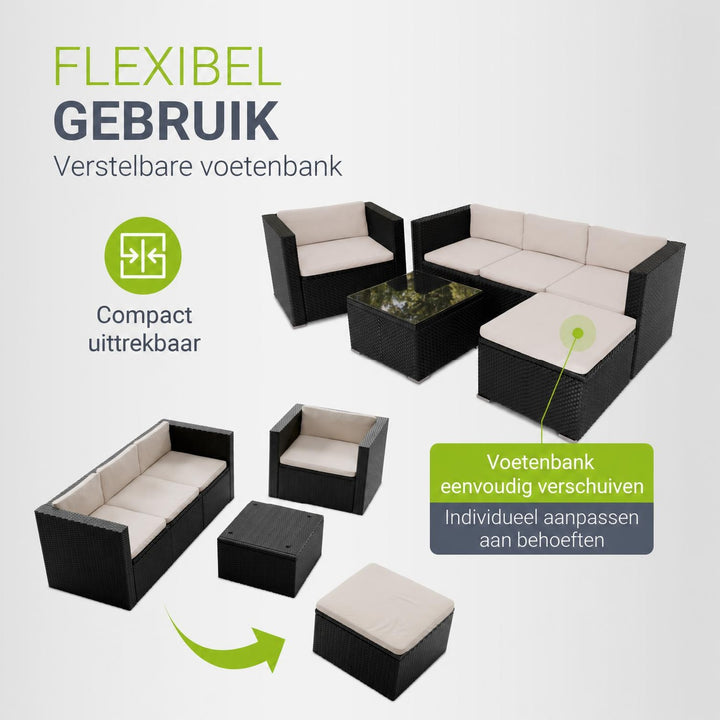 Wicker loungeset Punta Cana – 3 personen, bank met glazen tafel