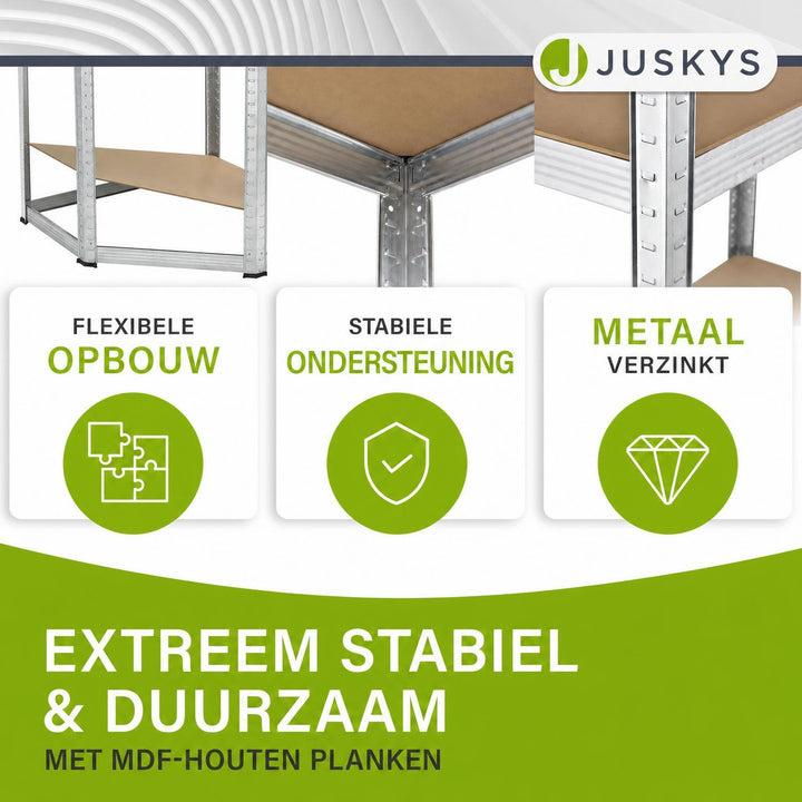 Metalen hoekstelling Corner Easy – 160x75x40-75 cm, MDF-planken