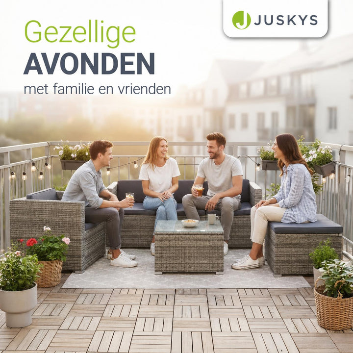 Wicker loungeset Punta Cana – 3 personen, bank met glazen tafel