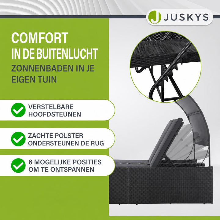 Dubbel ligbed Syros van wicker – 2 personen, met zonnedak