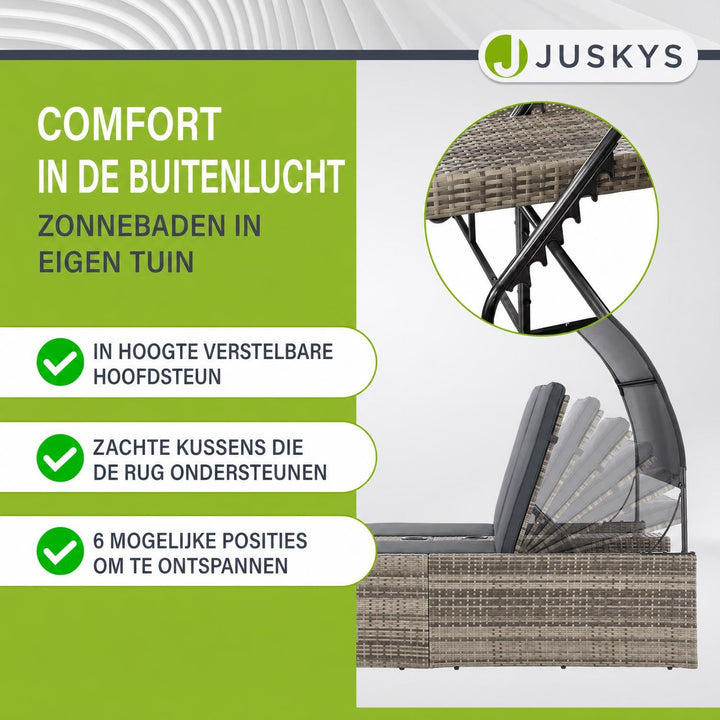 Dubbel ligbed Syros van wicker – 2 personen, met zonnedak
