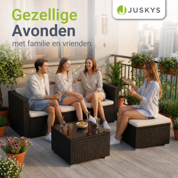 Wicker loungeset Punta Cana – 3 personen, bank met glazen tafel