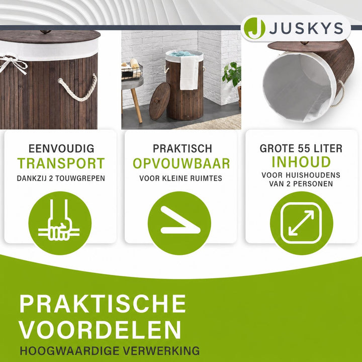 Bamboe wasmand Curly-Round – rond, 55 liter, met deksel