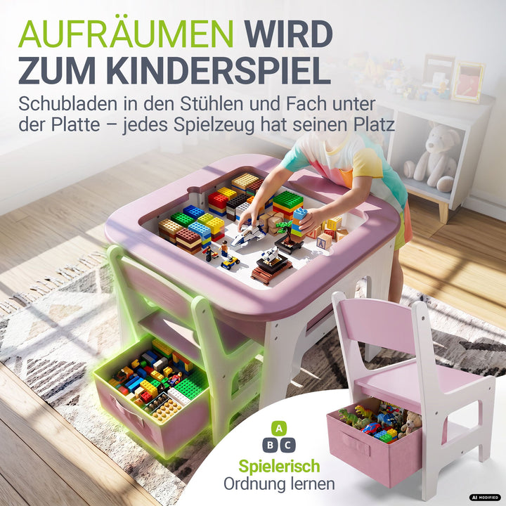 Kindertafel Milou – met 2 stoeltjes, hout, met opbergruimte