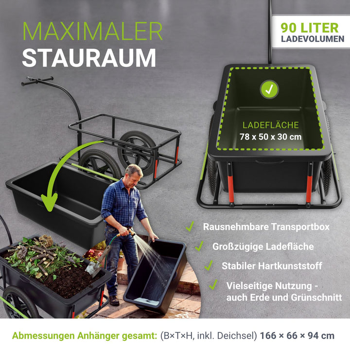 Fietskar 90 liter – met dekzeil, voor 26 en 28 inch fietsen