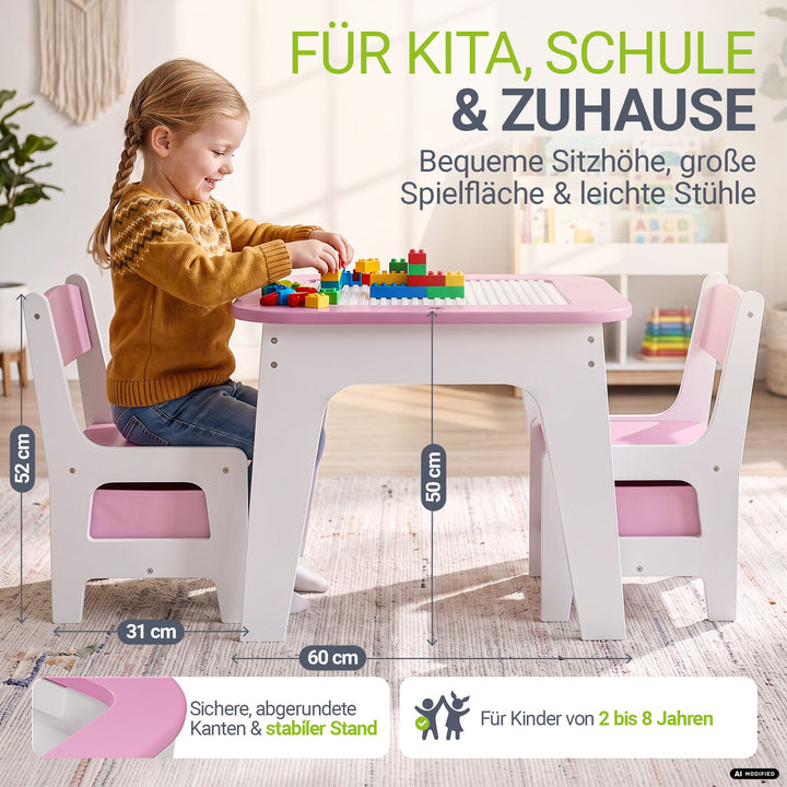 Kindertafel Milou – met 2 stoeltjes, hout, met opbergruimte