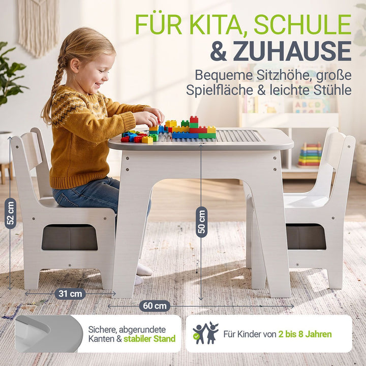 Kindertafel Milou – met 2 stoeltjes, hout, met opbergruimte