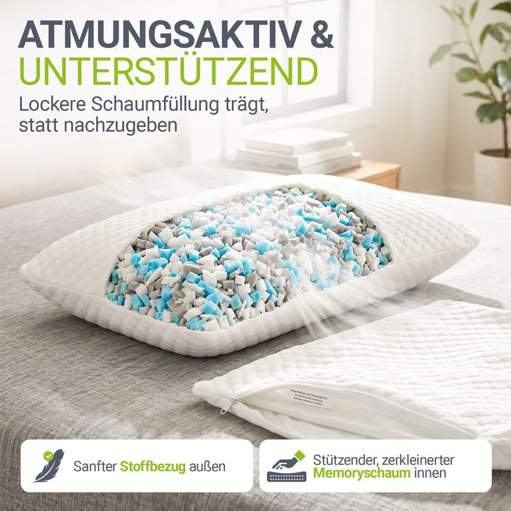 Hoofdkussen met traagschuim 40x60 cm – set van 2, wit